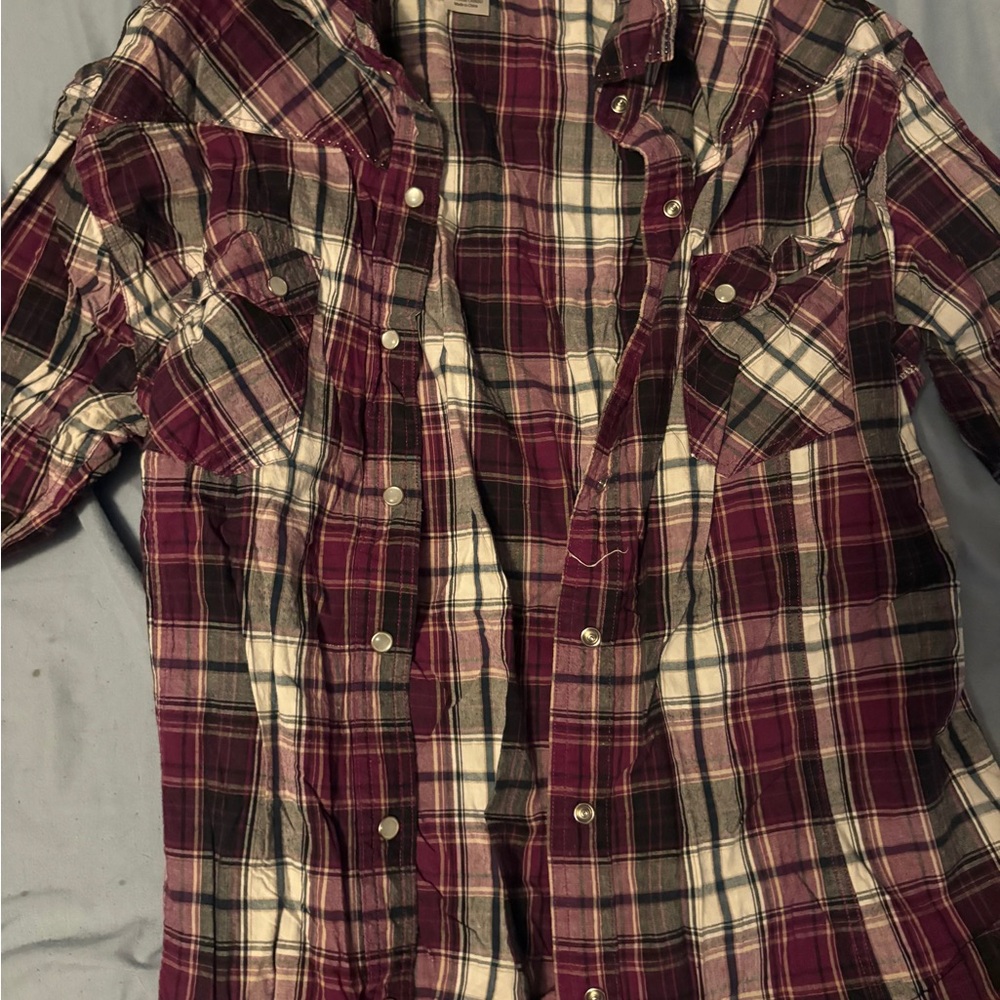 Rare Scentsy Burgundy and Black Plaid Casual Shirt